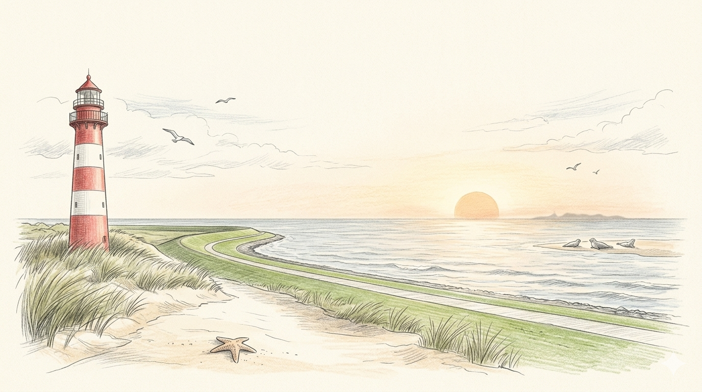 Nordsee bei Norddeich – Deich, Leuchtturm und Strand